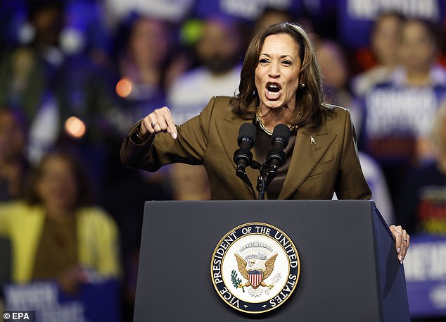 Democratic presidential candidate US Vice President Kamala Harris speaks during a campaign rally in Las Vegas, Nevada, US, on September 29, 2024.