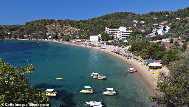 A woman died after losing consciousness on Achladies beach (pictured, file) in Skiathos