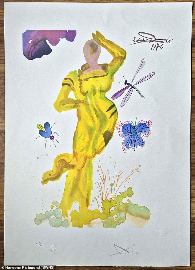 Lot 7, a limited color lithograph by Salvador Dalí, signed in pencil, which sold for £3,100. The prints were found in a London garage.