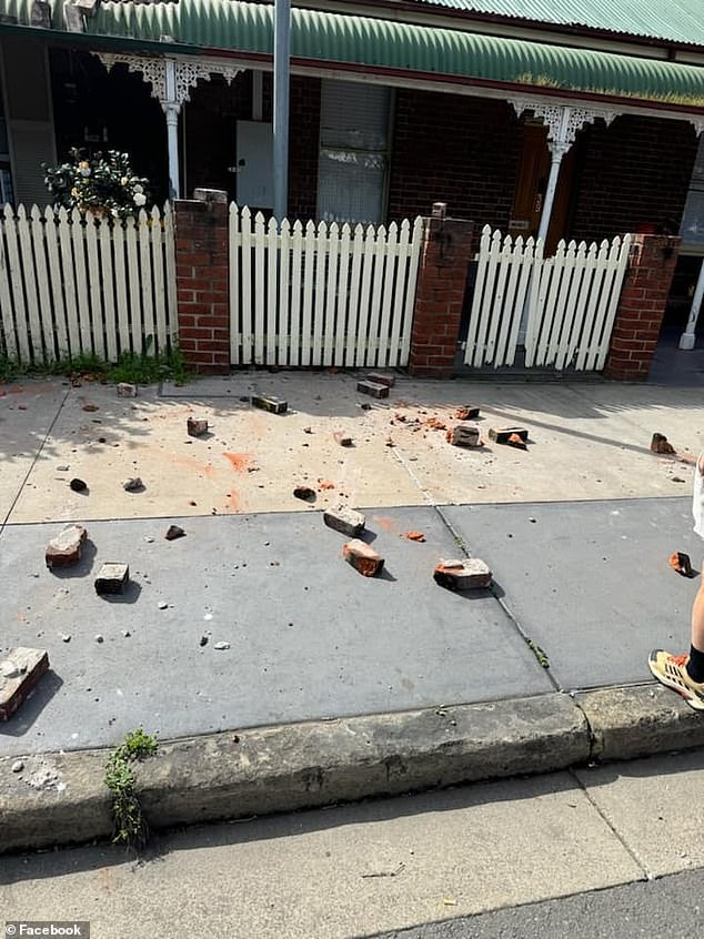 Hundreds of properties in the surrounding areas suffered minor damage from the quake (pictured, debris seen on a footpath after the quake in Muswellbrook, northern New South Wales)