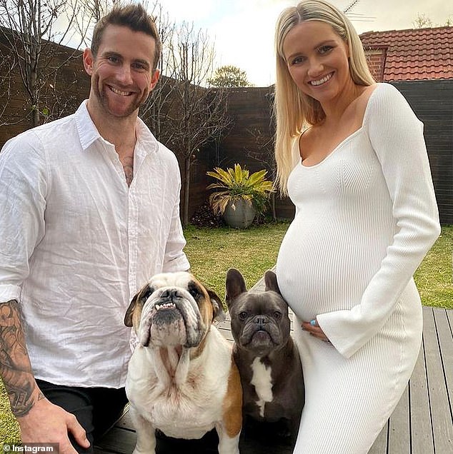 The couple married in December 2019. Photographed together during her first pregnancy.