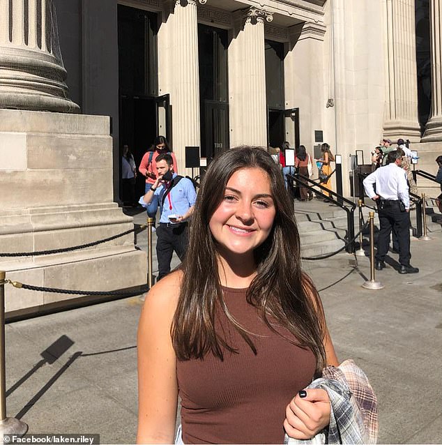 The data comes amid several high-profile murders of Americans allegedly carried out by illegal immigrants, including the brutal murder of University of Georgia student Laken Riley (pictured) in February.