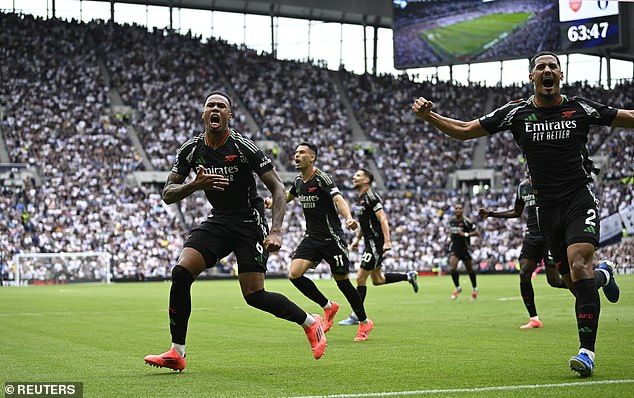 Gabriel (left) scored the only goal of the match, heading a corner kick into the back of the net during the second half.