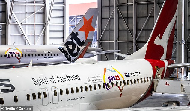 Voice 'Yes23' logos appeared emblazoned on the side of some Jetstar and Qantas aircraft