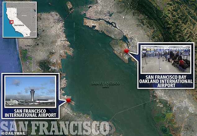 The two airports are located across from each other in San Francisco Bay.