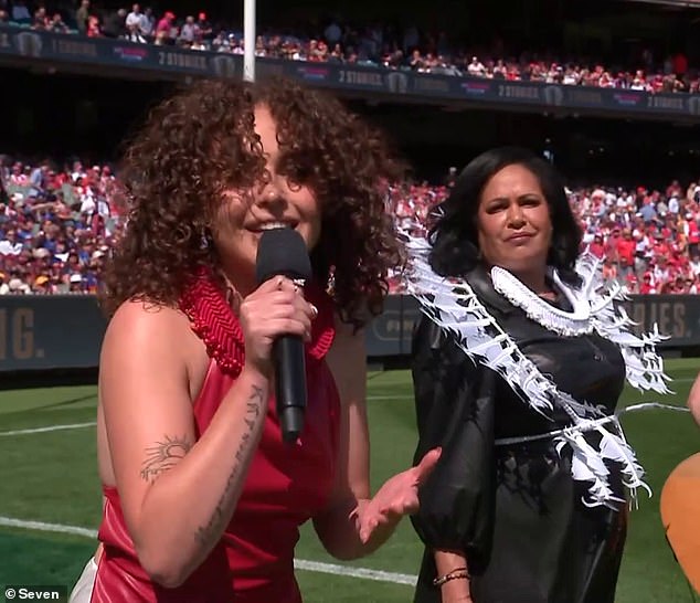 It comes after AFL fans praised Australian singer Christine Anu and her daughter Zipporah's heartfelt performance of Island Home in the AFL Grand Final on Saturday. Both in the photo