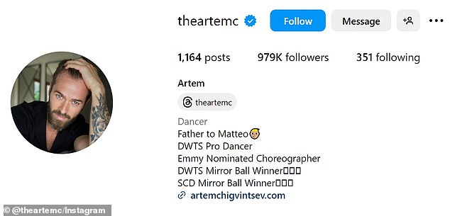 The Dancing With The Stars pro previously had a link to Garcia's social media in his bio with a girlfriend emoji and a diamond ring emoji, but it has now been removed.