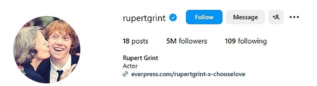 To pay tribute to his former co-star, Harry Potter's Rupert Grint updated his Instagram profile photo with a sweet memory of the couple.