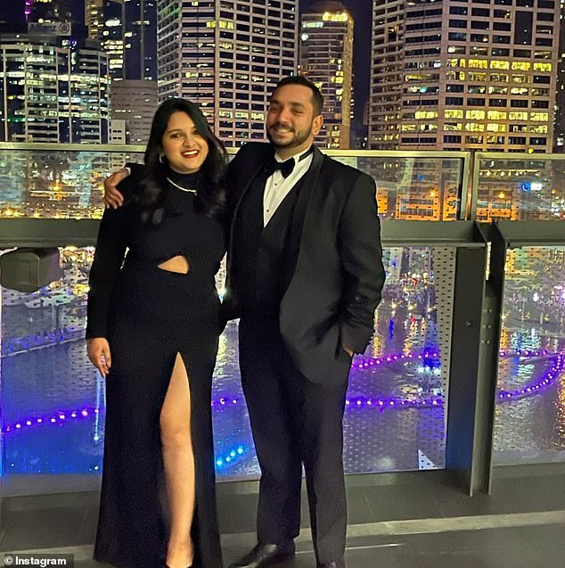 Ms Perayil's death comes after EY employee Aishwarya Venkatachalam, 27 (pictured with her husband) in Australia, plunged to her death from the terrace of the company's building in Sydney on 27 August 2022.