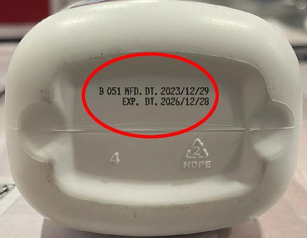 The recalled bottles of the powder have lot number B051 marked on the bottom and also an expiration date of December 2026 (shown above).