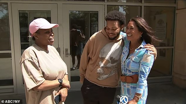 ABC 7 On Your Side, a consumer-focused news team from the station, sent a letter to Delta and successfully pressured them into refunding him in full. Kaseem is pictured thanking ABC reporter Nina Pineda with a hug.