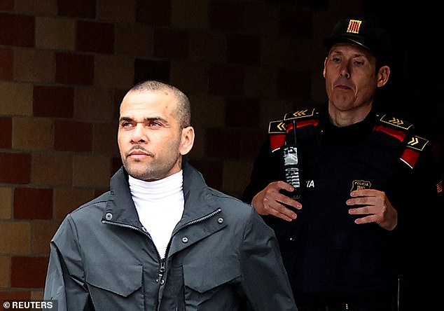 Alves posted £1m (£850,000) bail to be released after being found guilty of rape.