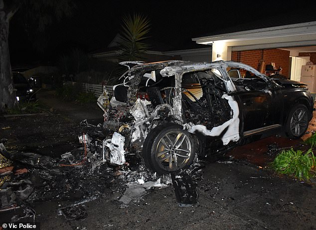 Police recovered this burned vehicle believed to have been used in the alleged murder.