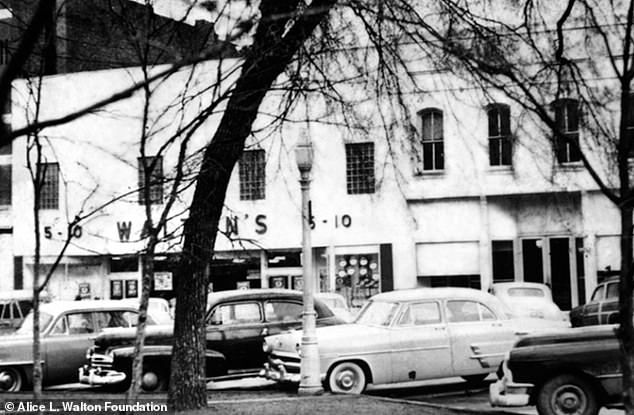 To earn money, Alice sold candy and popcorn on the sidewalk in front of her father's store in Bentonville (pictured)