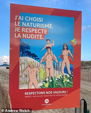 A sign on the nearby beach asks visitors to respect nudity.