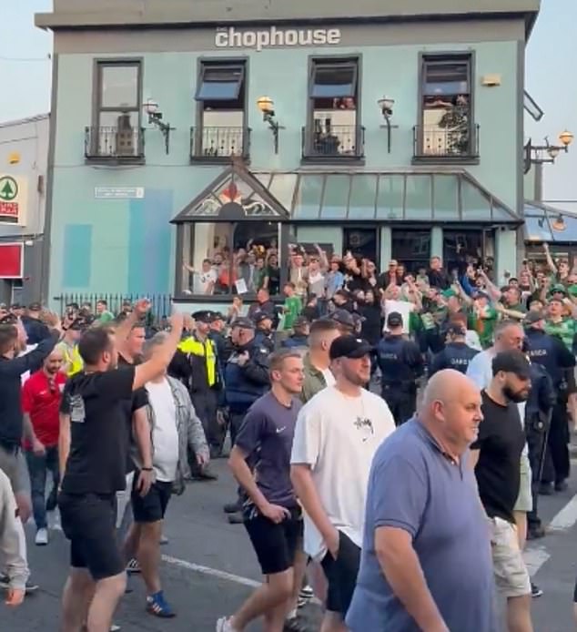 A crowd of Irish fans could be seen and heard chanting in favour of the English fans.