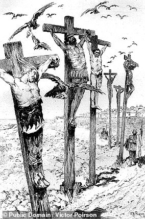 Pictured: A 19th-century illustration of rebels being crucified by the Carthaginians in 283 BC.