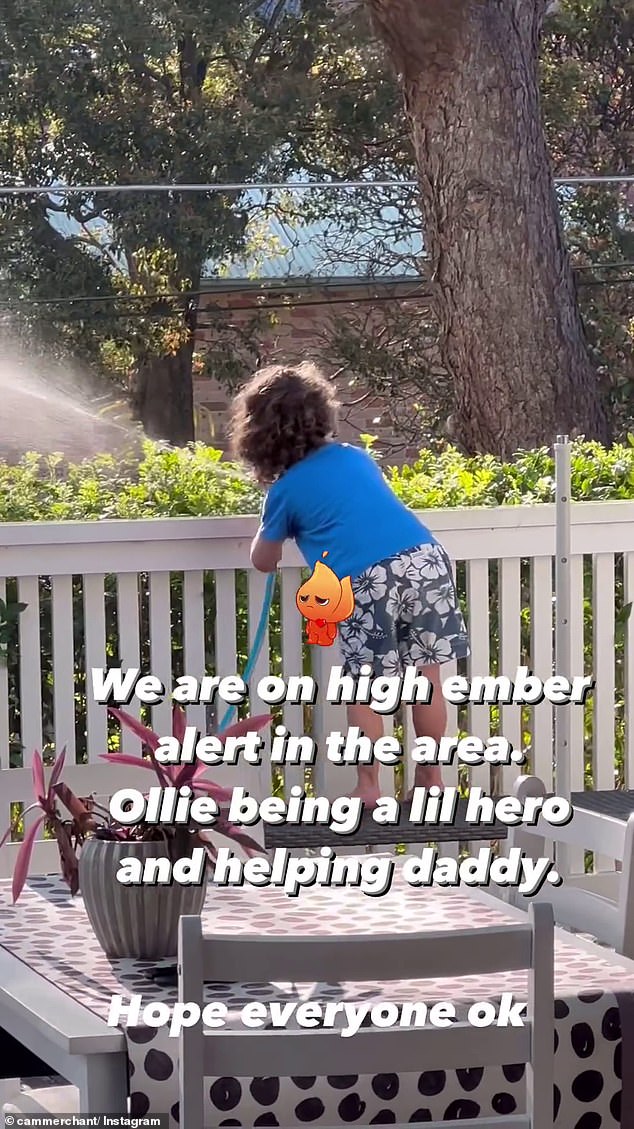 In an Instagram story by Jules, she showed her son spraying down the front of their home in Cromer with the garden hose. 