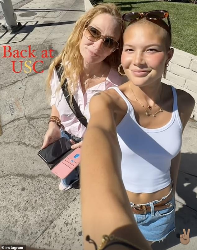 The happy baby news comes after Michael's youngest daughter Isabella was able to return to college last month after taking a leave of absence amid her cancer battle; seen at USC with her mother.