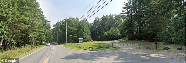 Cleveland was found Monday after state police were alerted to a dead woman in a parked car on Goodwins Mills Road (pictured) in Dayton, Maine, about 25 miles from Portland.