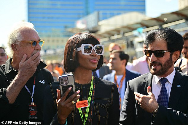 The I Feel Pretty star was in excellent company throughout the afternoon as she snuggled up to FIA President Mohammed Ben Sulayem.