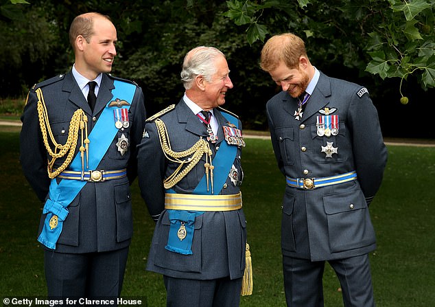 Prince Harry, Prince William and King Charles pictured together in July 2018