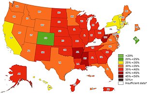 Obesity rate in the United States in 2023