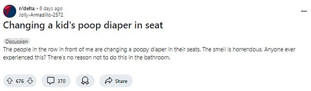 The smell was so bad that the person ended up changing seats and alerting a flight attendant, who then spoke to the family.