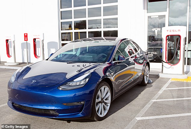 He obtained $3.5 million after inflating the number of employees and payroll expenses on his loan applications. He then used the funds on personal expenses, including a 2018 Tesla Model 3, (file image) owned in the wealthy town of Upper Marlboro, Maryland, and extravagant spending at restaurants, supermarkets and other retailers.