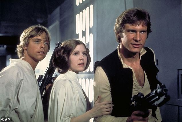 Mr Mowbray is a self-confessed Star Wars fan since childhood and named his son Skywalker. Pictured: Mark Hamill as Luke Skywalker, Carrie Fisher as Princess Leia and Harrison Ford as Han Solo in Star Wars: Episode IV, A New Hope from 1977