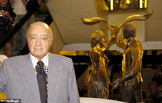 Mohamed Al Fayed pictured during the unveiling of the Dodi Al Fayed and Diana memorial at Harrods