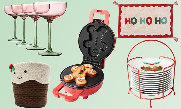 Other top holiday buys on sale include a miniature gingerbread man waffle maker for $15, a Christmas pudding basket for $8 and two-tone red and green cocktail glasses for $16.