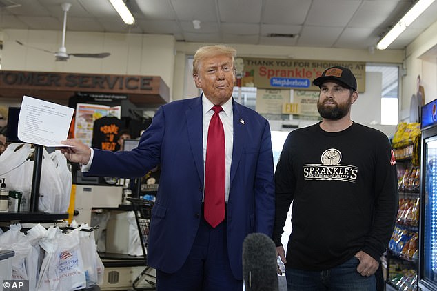 Trump visited a local supermarket chain in western Pennsylvania on Monday, where he helped pay for a woman's grocery purchases out of his own pocket.