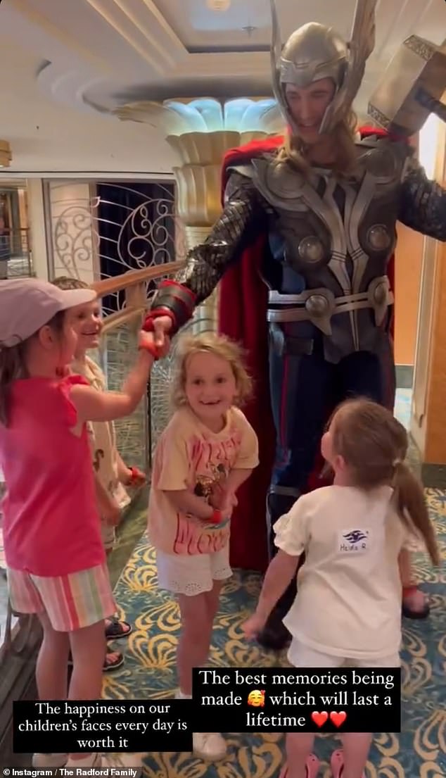 During a trip to Orlando earlier this month, Sue Radford's children met Thor on the Disney cruise ship.