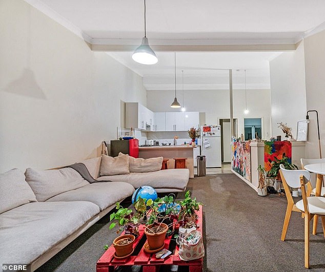 Pictured is the living room of a $950-a-week apartment for rent in Sydney's eastern suburbs.