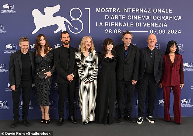 The cast of Beetlejuice Beetlejuice at the 81st Venice International Film Festival on August 28