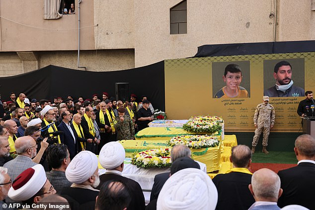 Photographs showed crowds of people walking through the streets of Beirut mourning the death of the boy, along with three other men who died.