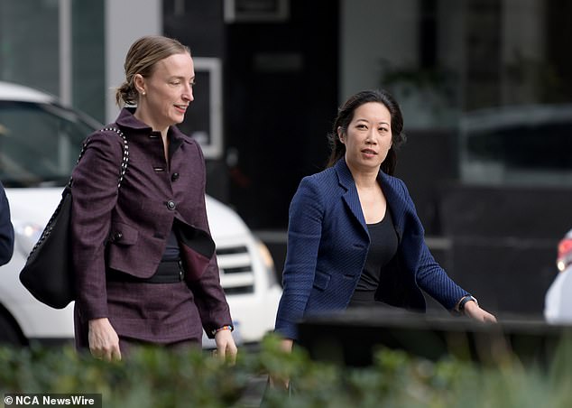 Brittany Higgins' barrister Rachael Young SC is pictured, right, outside court in August.