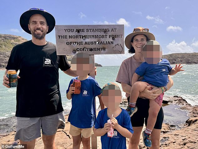 Hogbin's wife Jane (pictured with their three children) revealed that he let go of her hand as she tried to pull him away from the crocodile, saving his life.