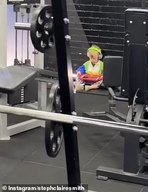 She had shared a video of herself at the gym with her son in tow.