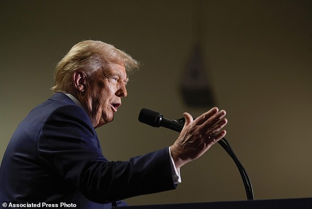 Republican presidential candidate former President Donald Trump speaks at a campaign event in Erie on Sunday.