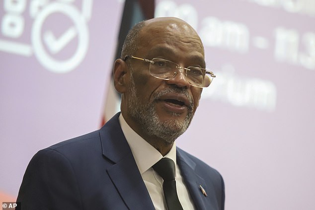 The recent massacre came after Haiti's Prime Minister Ariel Henry traveled to Kenya to persuade the African country to expedite a UN-approved donation of 1,000 police officers to help restore order in Haiti. Pictured: Ariel Henry at a public lecture at the United States International University in Nairobi, Kenya, on March 1.