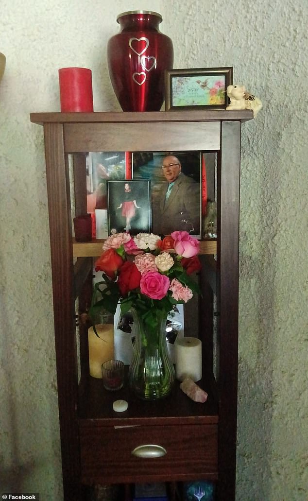 Isabelle's ashes are now in an urn on top of a cabinet in the living room of the family home.