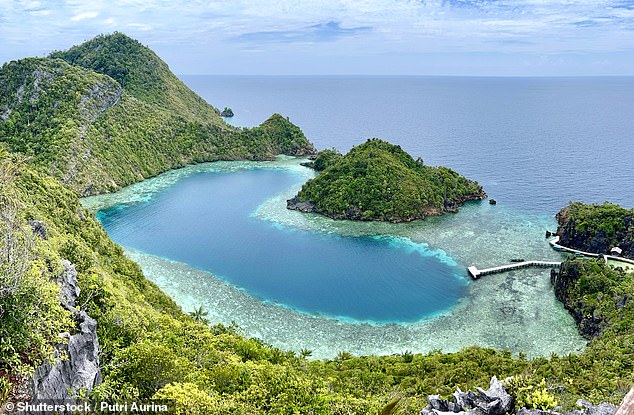 A famous heart-shaped lagoon is located in Karawapop, on Misool Island in Raja Ampat.