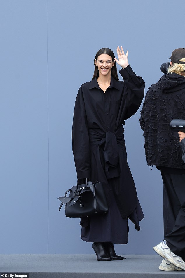 Earlier in the day, Vittoria seemed in high spirits as she arrived at the Balenciaga show during Fashion Week.