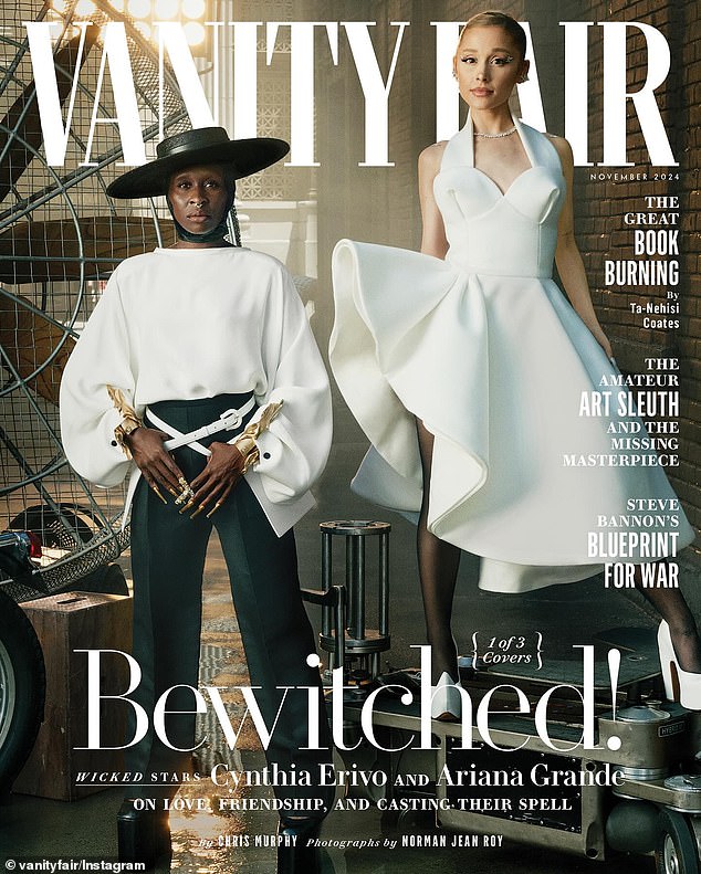 Ariana and Cynthia appeared on the cover of this month's Vanity Fair, ahead of the November 22 release date of their upcoming film Wicked.