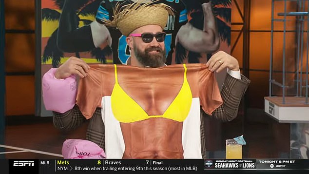 During Week 4, the NFL legend held up a T-shirt with the body of a woman in a bikini printed on it.