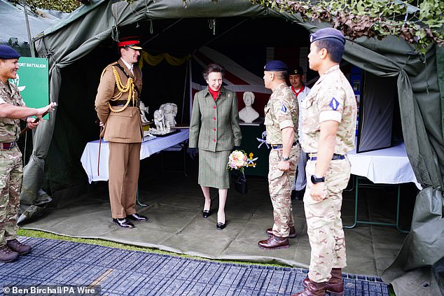 Princess Anne, colonel-in-chief of the Royal Logistics Corps, smiled as she explored the site.