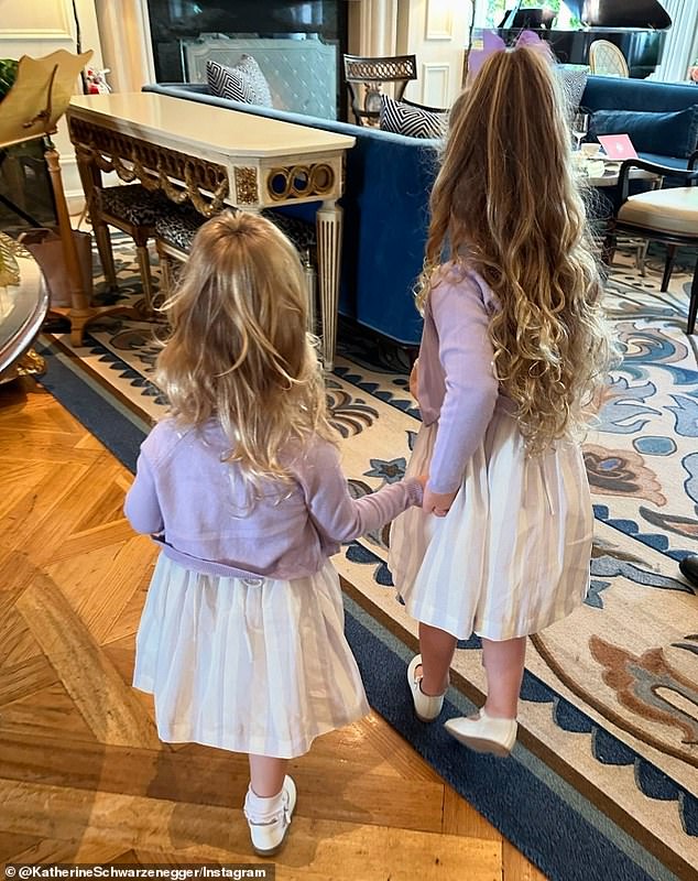 The couple's daughters recently started school and their mom shared an adorable photo of the two of them ready to go to school.