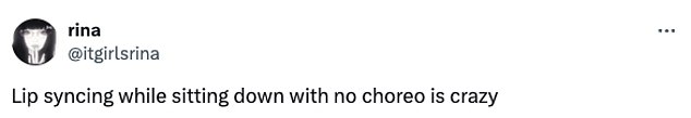 One fan wrote: 'Lip-syncing while sitting without choreography is crazy.'